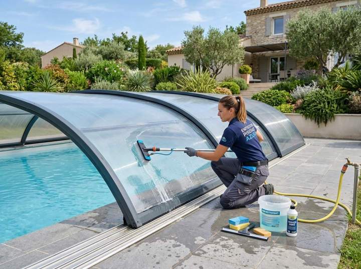 Entretien professionnel abri de piscine coulissant Toulon